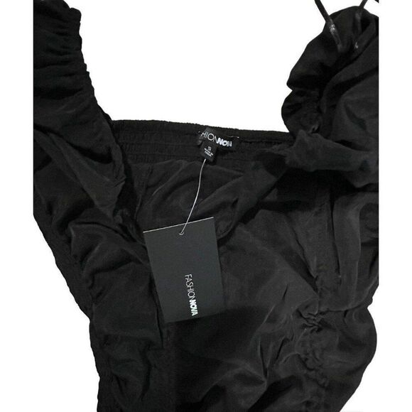 Fashion Nova NWT Black Minimalist Coquette Chic Ruched Bodycon Mini Dress Small - Picture 7 of 7